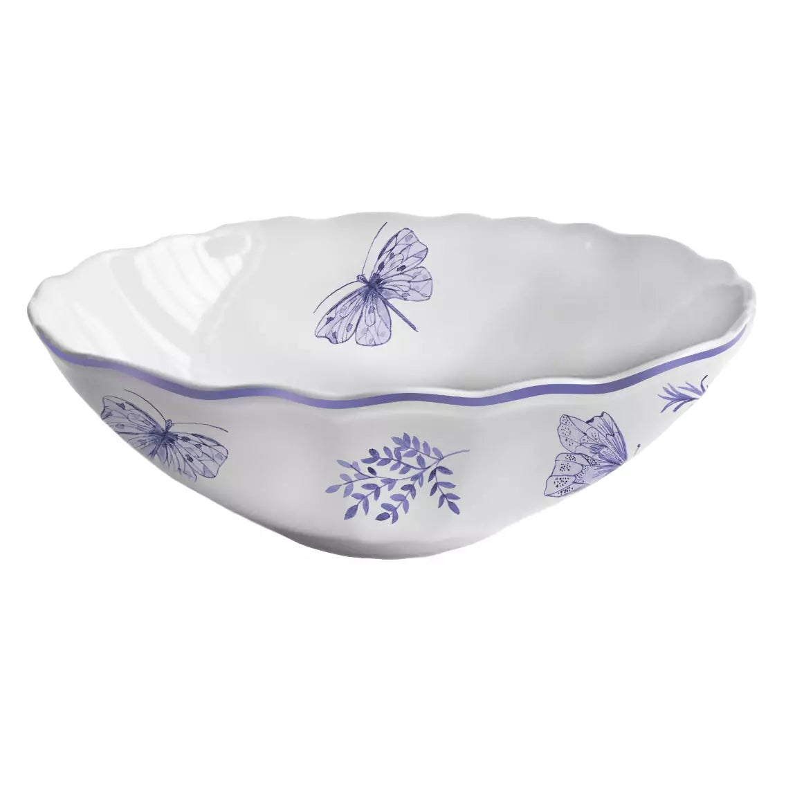 ARCUCCI – ENSALADERA SONIA 23CM DECORACIÓN DE PORCELANA CON MARIPOSAS Y FLORES - Azul